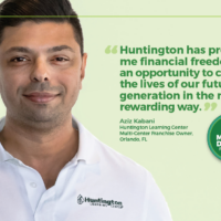 Picture of Aziz Kabani. There is a quote that says "Huntington has provided me financial freedom and an opportunity to change the lives of our future generation in the most rewarding way"